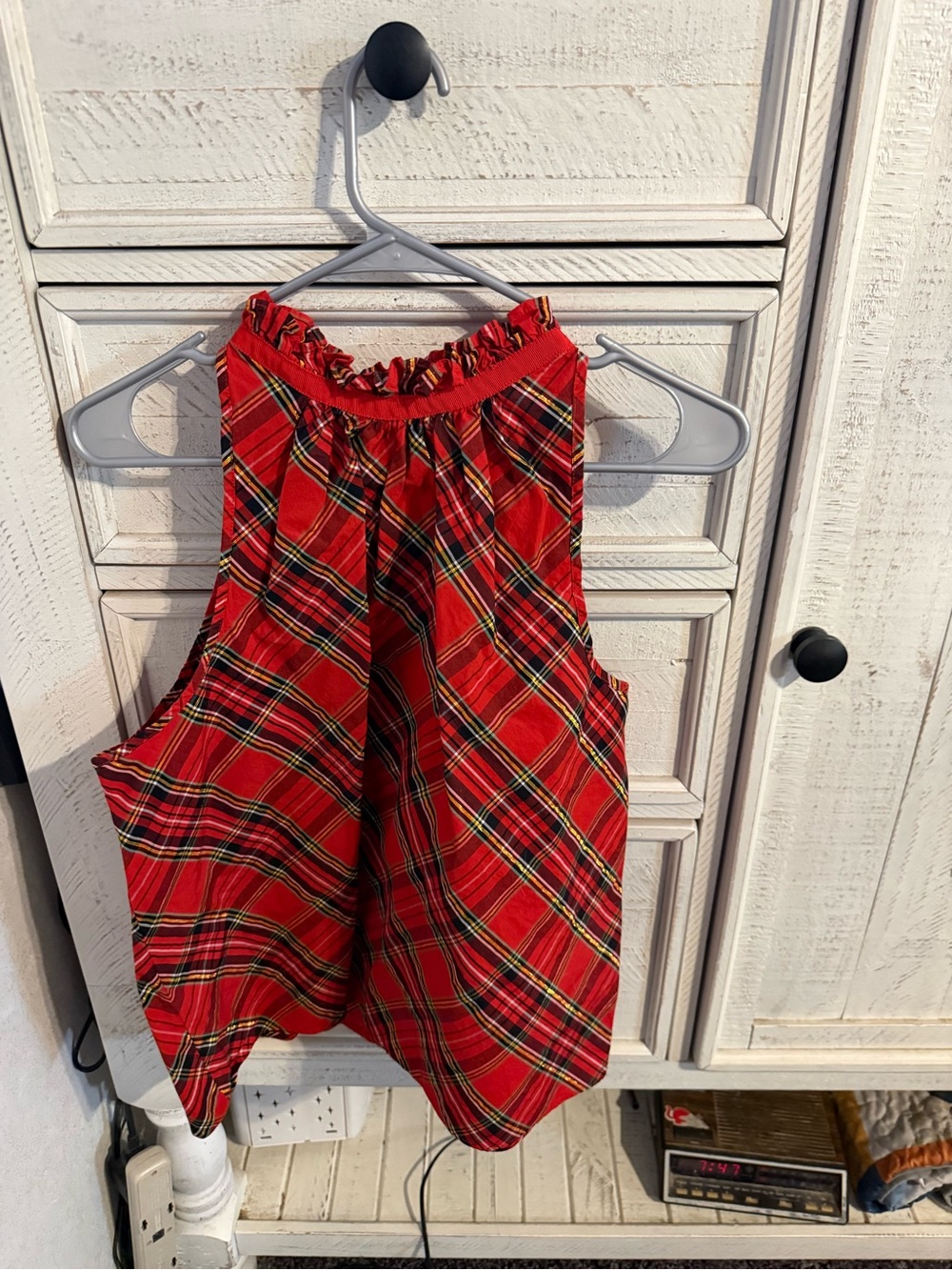 J. Crew Red Plaid Sleeveless Ruffled Neck Blouse - Picture 2 of 4